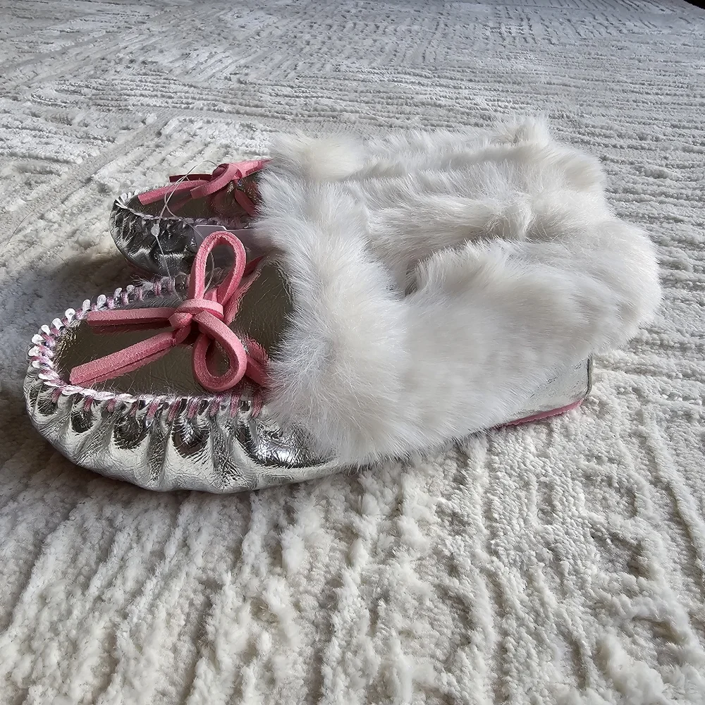 New! J.Crew K12 Crewcuts Girls Metallic Lodge Moccasins Slippers NWT BC932